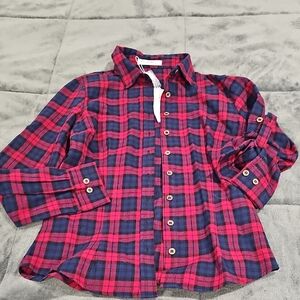 Red and Blue Plaid Blouse with Classic Design
